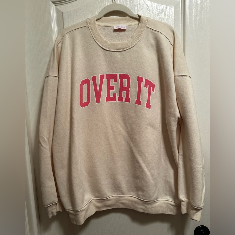 Pink Lily Cream Crewneck Sweatshirt with Pink Print Women’s/Juniors Size L